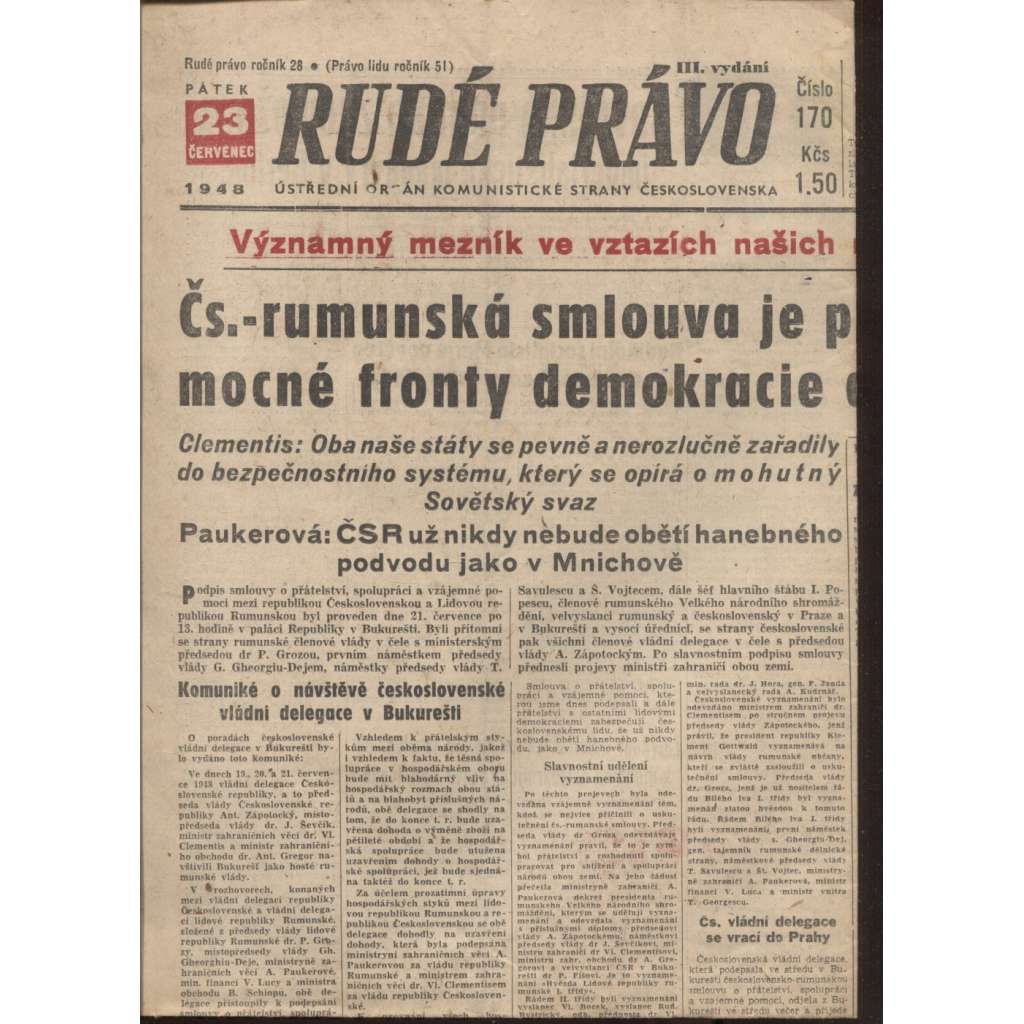 Rudé právo (23.7.1948) - staré noviny