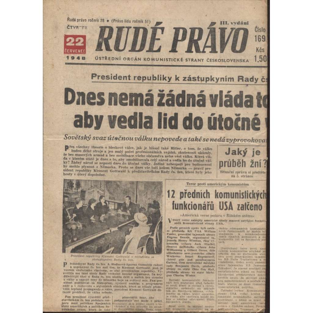 Rudé právo (22.7.1948) - staré noviny