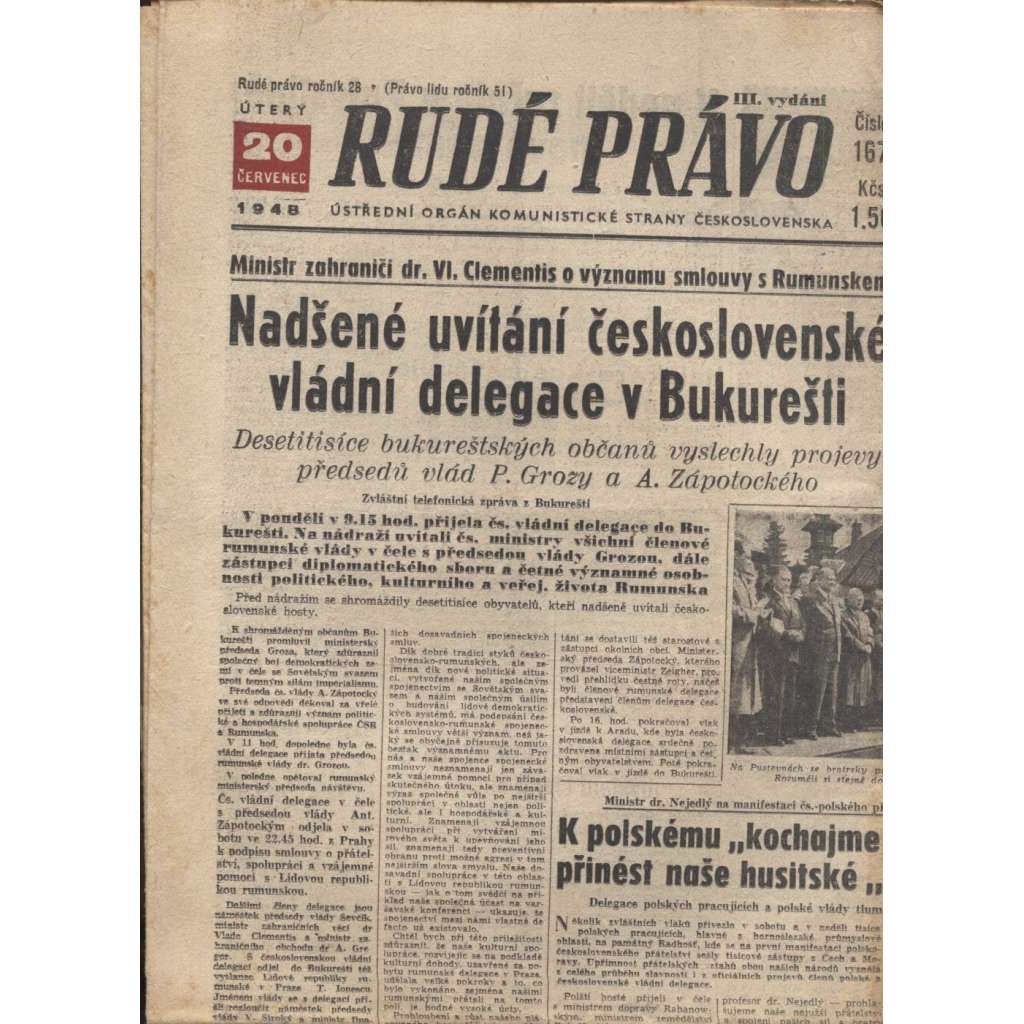 Rudé právo (20.7.1948) - staré noviny