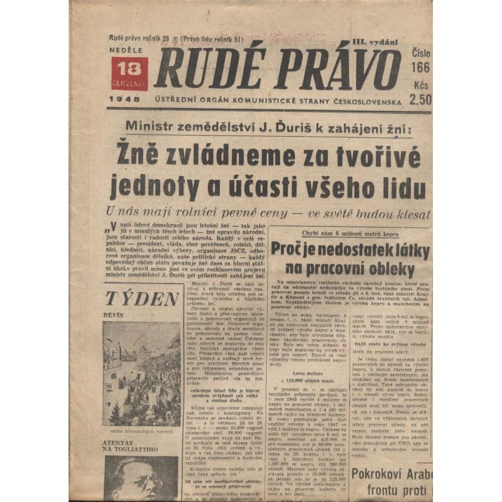 Rudé právo (18.7.1948) - staré noviny