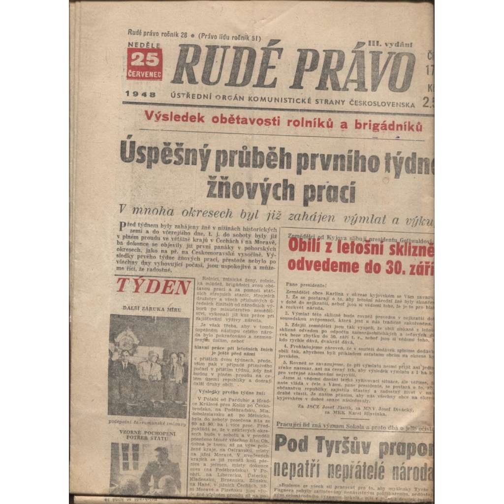 Rudé právo (25.7.1948) - staré noviny