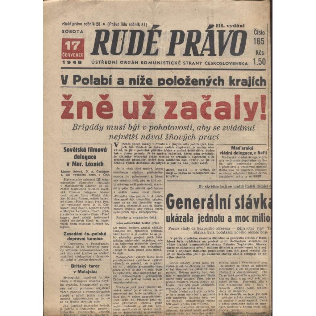 Rudé právo (17.7.1948) - staré noviny