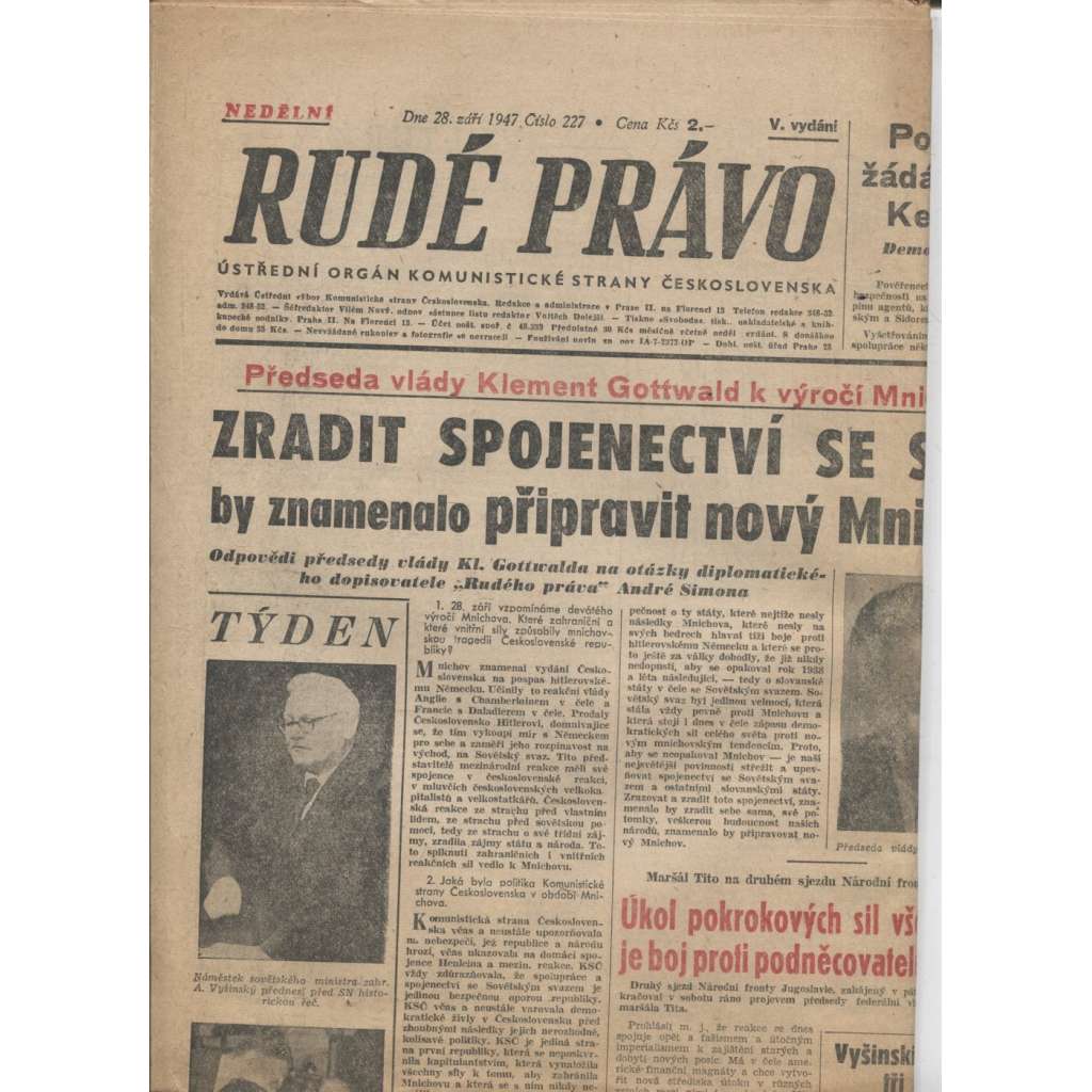 Rudé právo (28.9.1947) - staré noviny