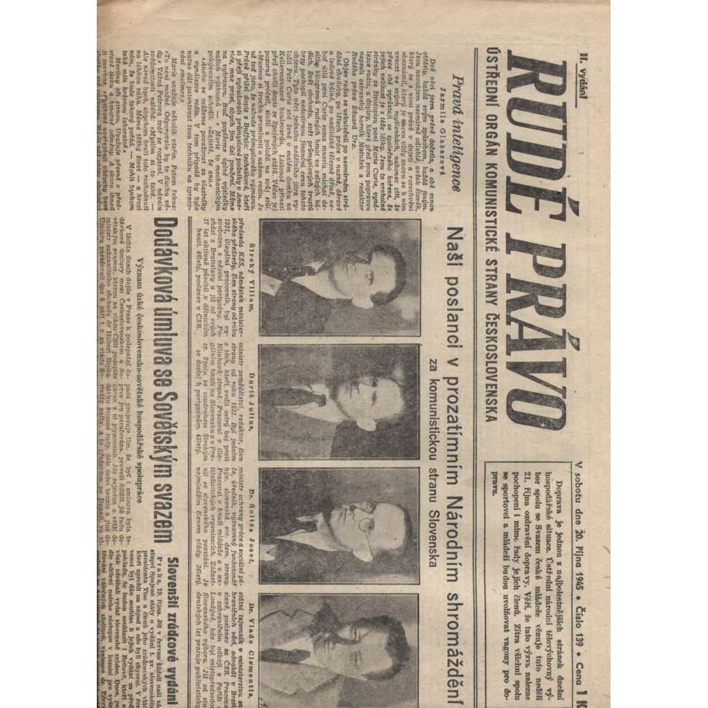 Rudé právo (20.10.1945)  - staré noviny