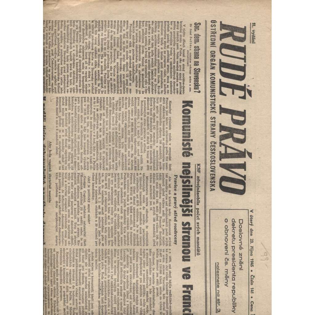 Rudé právo (23.10.1945)   - staré noviny