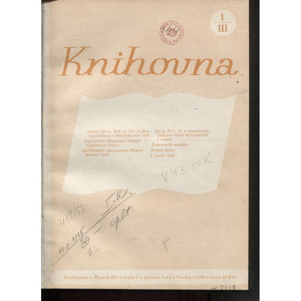 Knihovna [časopis svazu českých knihovníků, ročník III./1948] [knihovnictví, knihy, knihovny, knihověda]