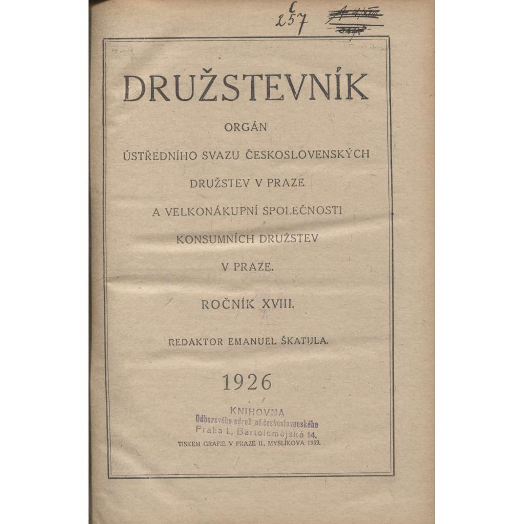 Družstevník, ročník XVIII./1926 (družstvo, družstva)