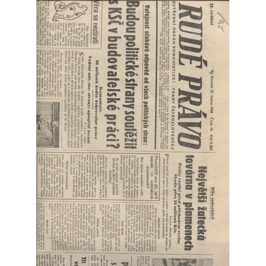 Rudé právo (22.1.1948) - staré noviny