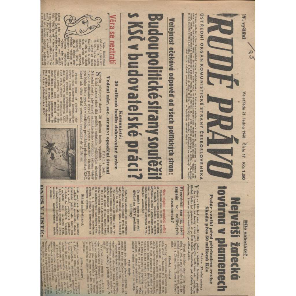 Rudé právo (21.1.1948) - staré noviny