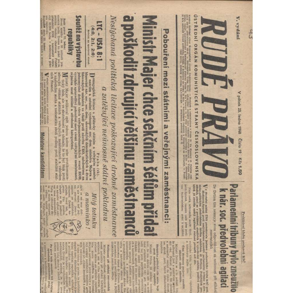 Rudé právo (23.1.1948) - staré noviny