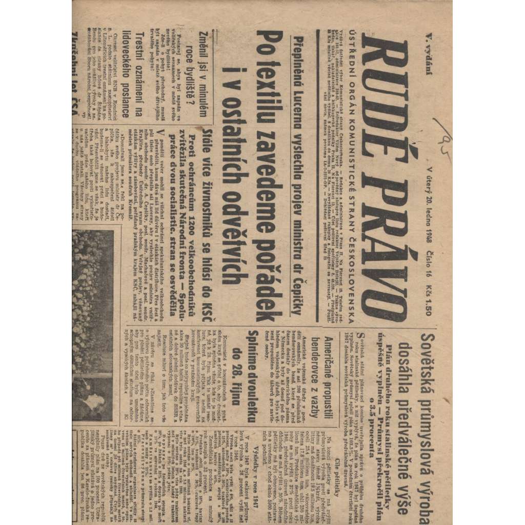 Rudé právo (20.1.1948) - staré noviny