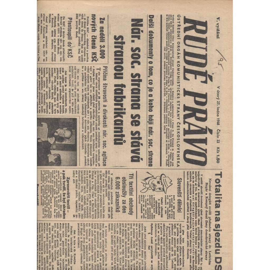 Rudé právo (27.1.1948) - staré noviny