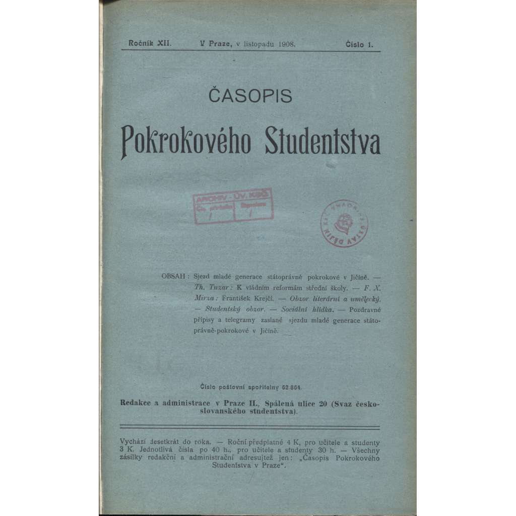 Časopis pokrokového studentstva, ročník XII./1908