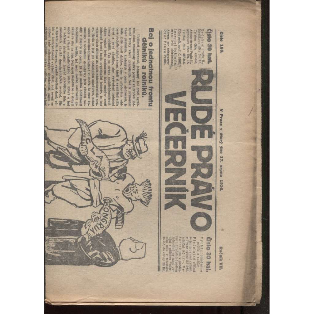 Rudé právo - večerník (17.8.1926) - 1. republika, staré noviny