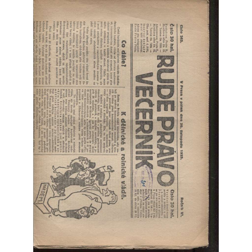 Rudé právo - večerník (20.11.1925) - 1. republika, staré noviny