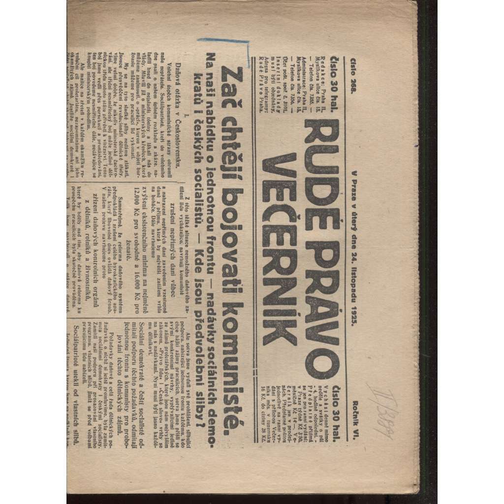 Rudé právo - večerník (24.11.1925) - 1. republika, staré noviny