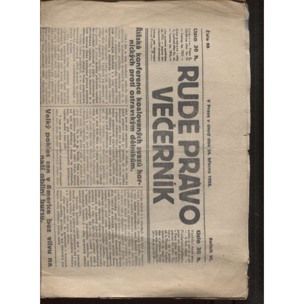 Rudé právo - večerník (24.3.1925) - 1. republika, staré noviny