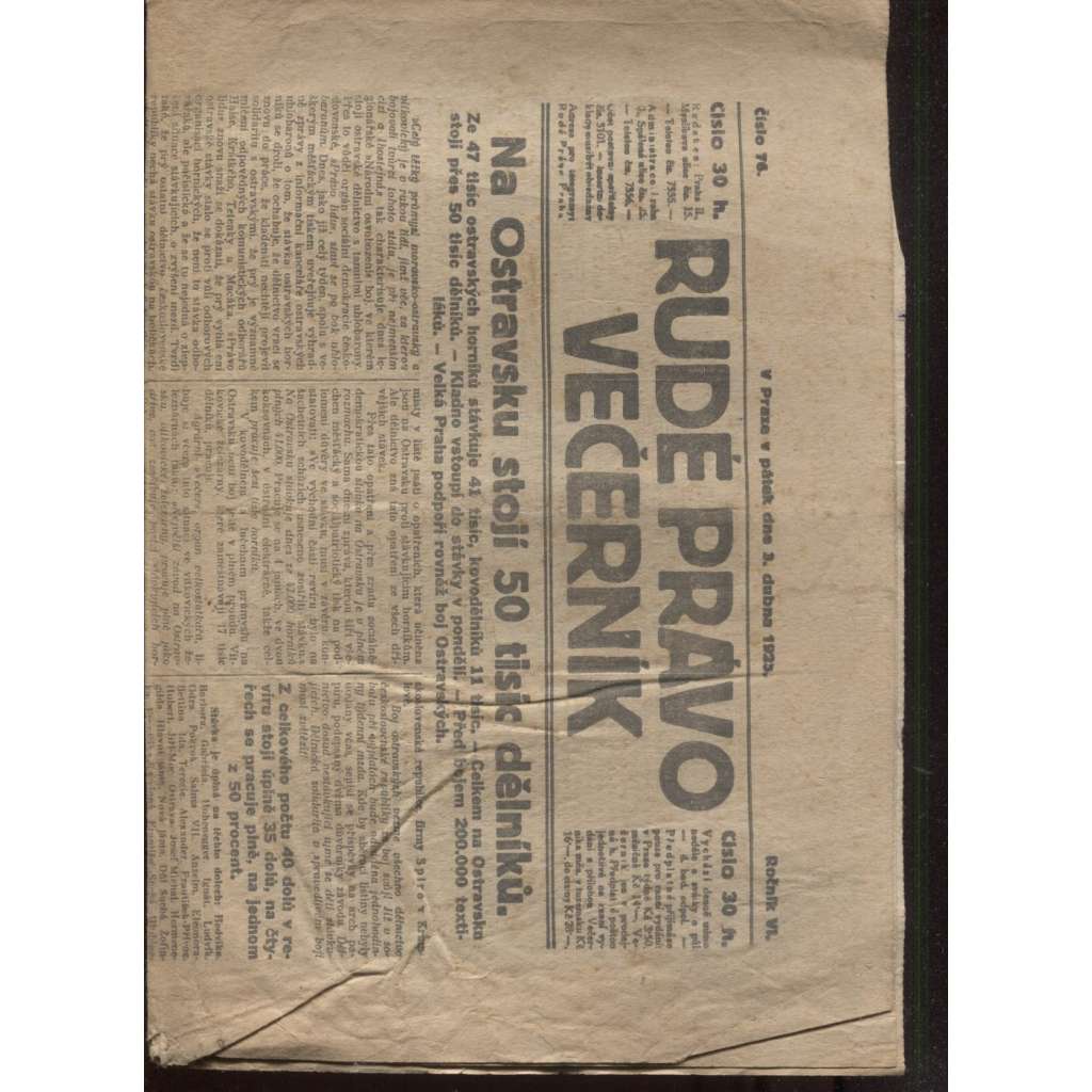Rudé právo - večerník (3.4.1925) - 1. republika, staré noviny