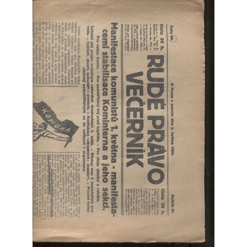 Rudé právo - večerník (2.5.1925) - 1. republika, staré noviny
