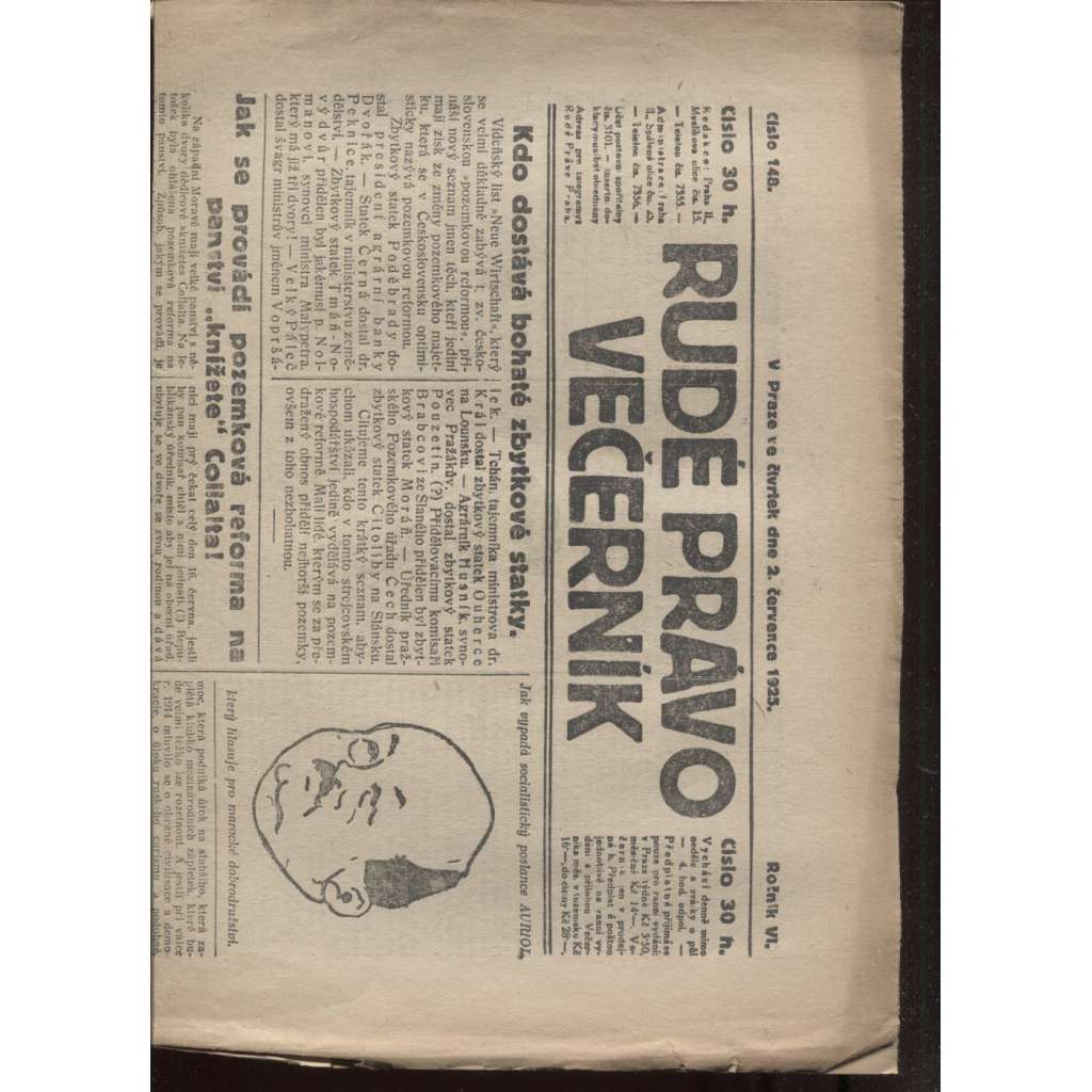 Rudé právo - večerník (2.7.1925) - 1. republika, staré noviny