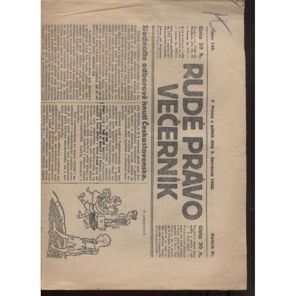 Rudé právo - večerník (3.7.1925) - 1. republika, staré noviny