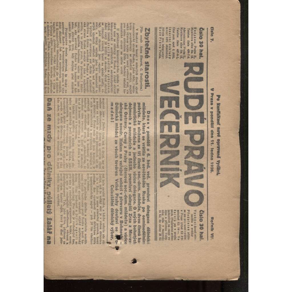 Rudé právo - večerník (11.1.1926) - 1. republika, staré noviny