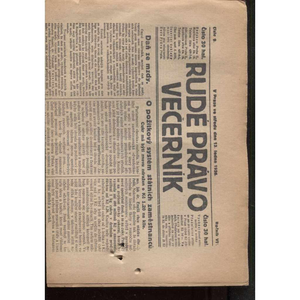 Rudé právo - večerník (13.1.1926) - 1. republika, staré noviny