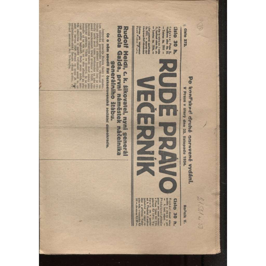 Rudé právo - večerník (25.11.1924) - 1. republika, staré noviny