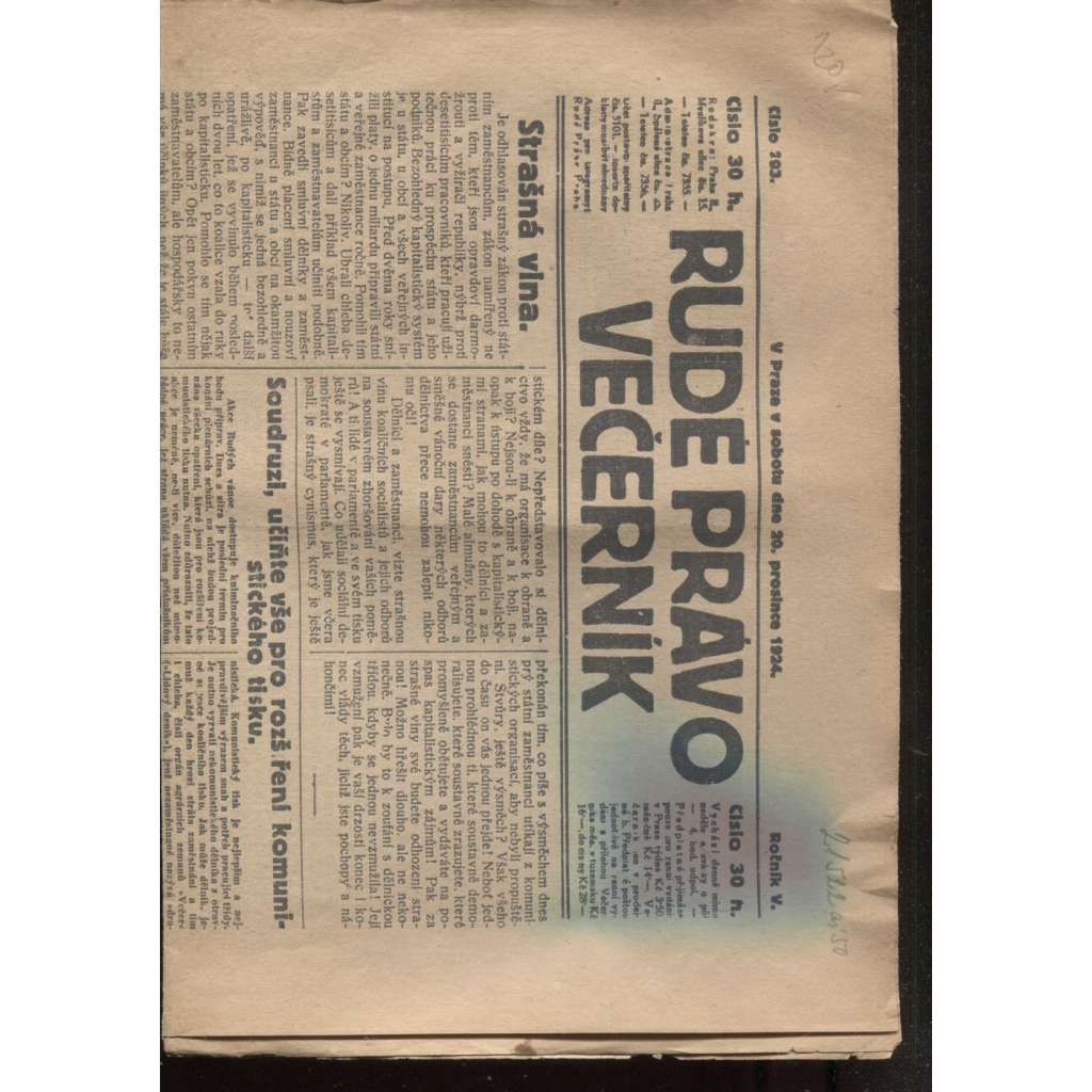 Rudé právo - večerník (20.12.1924) - 1. republika, staré noviny