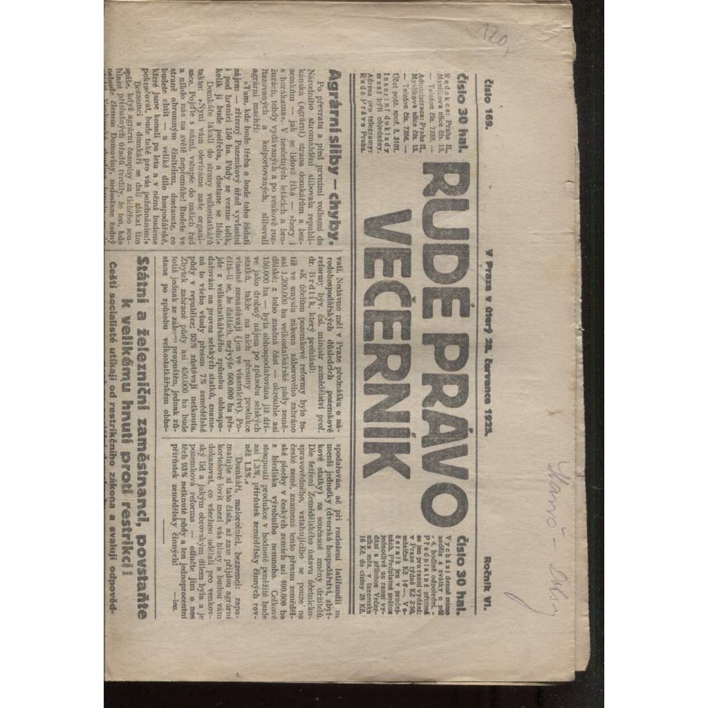 Rudé právo - večerník (28.7.1925) - 1. republika, staré noviny