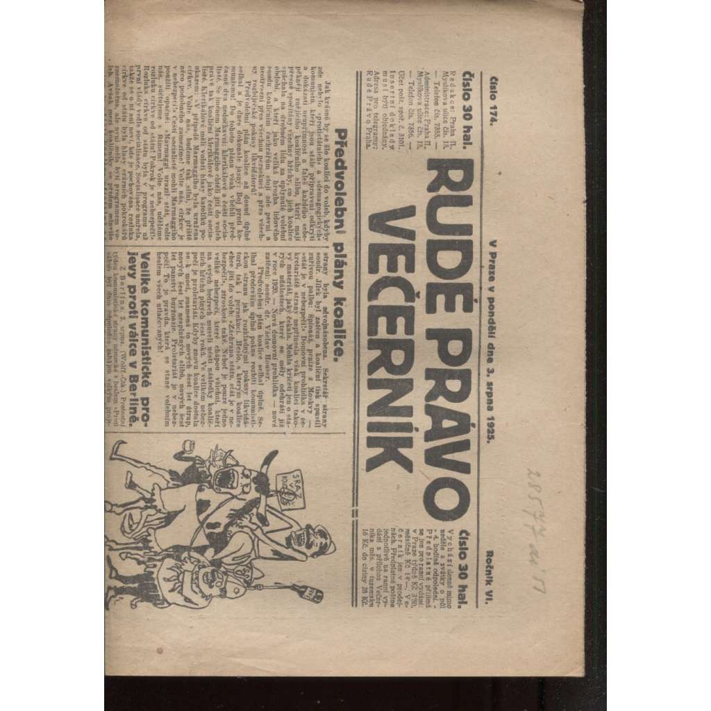 Rudé právo - večerník (3.8.1925) - 1. republika, staré noviny