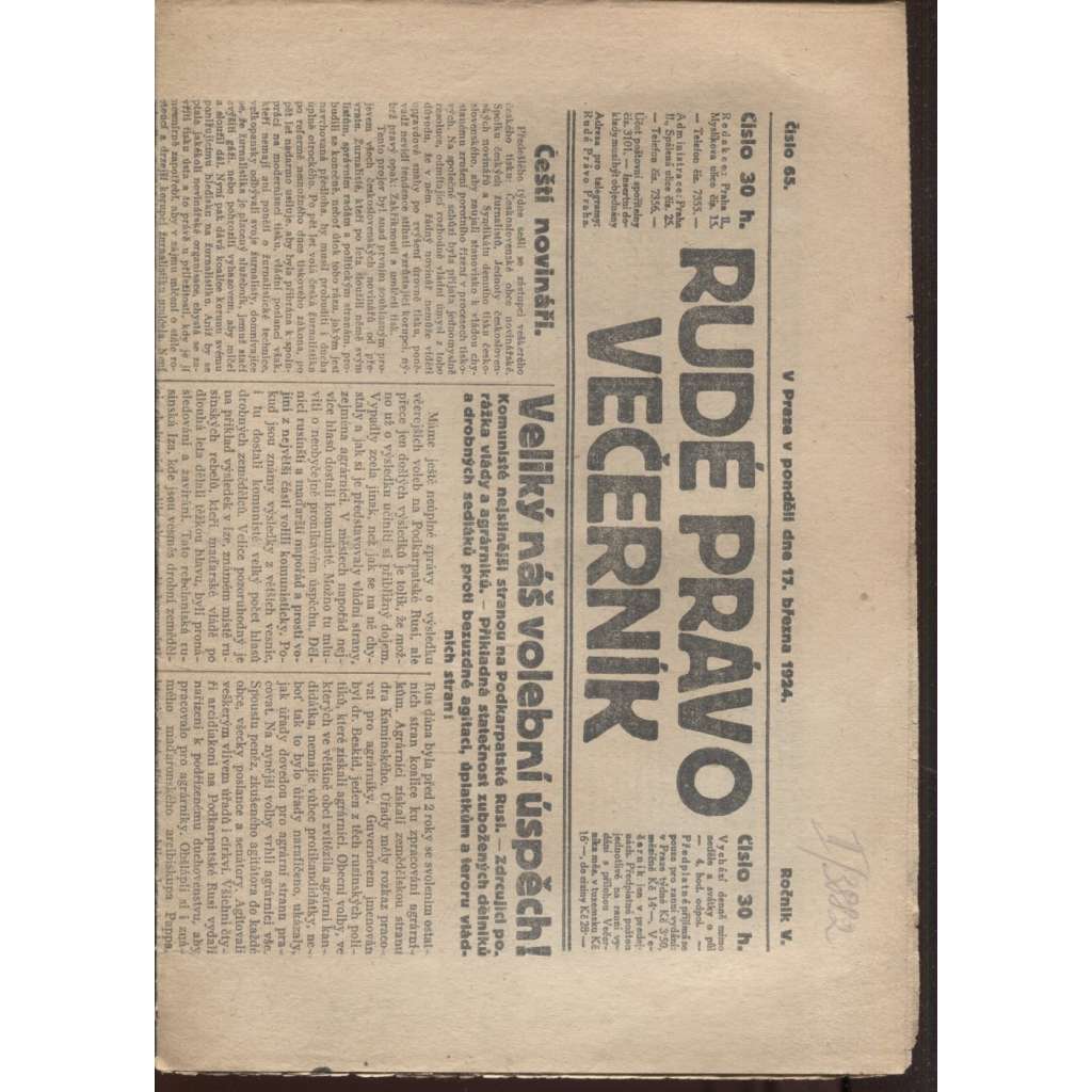 Rudé právo - večerník (17.3.1924) - 1. republika, staré noviny