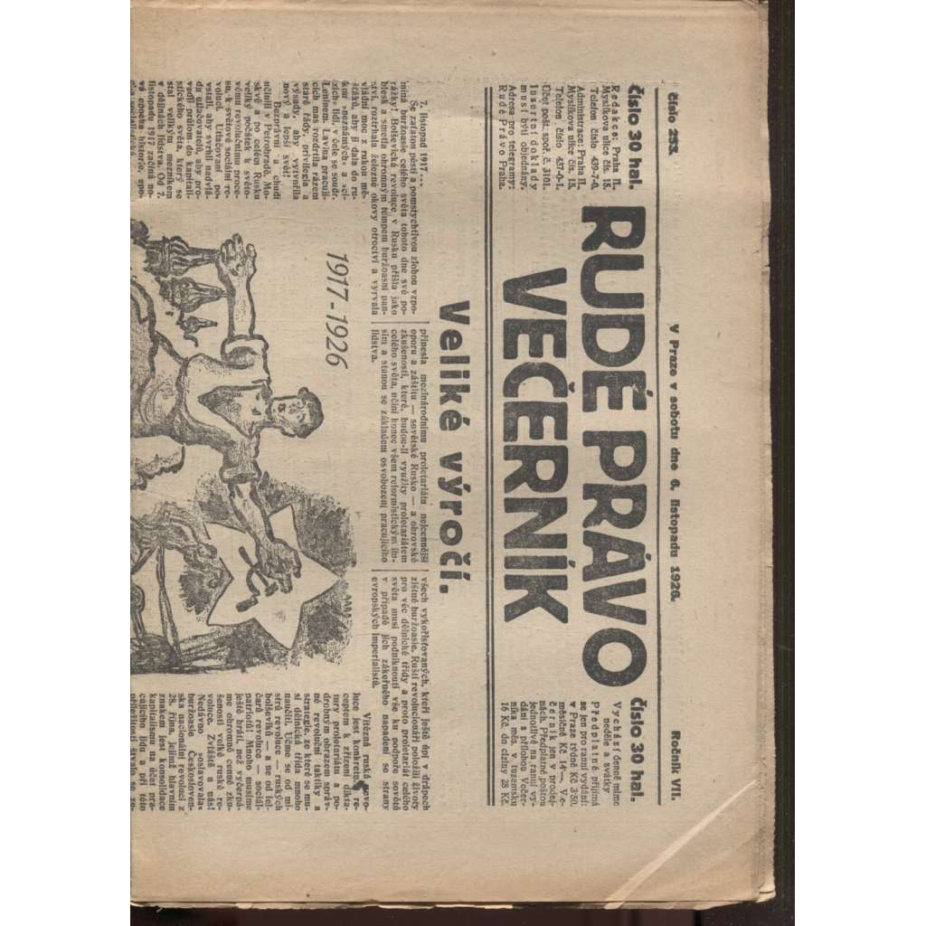 Rudé právo - večerník (6.11.1926) - 1. republika, staré noviny