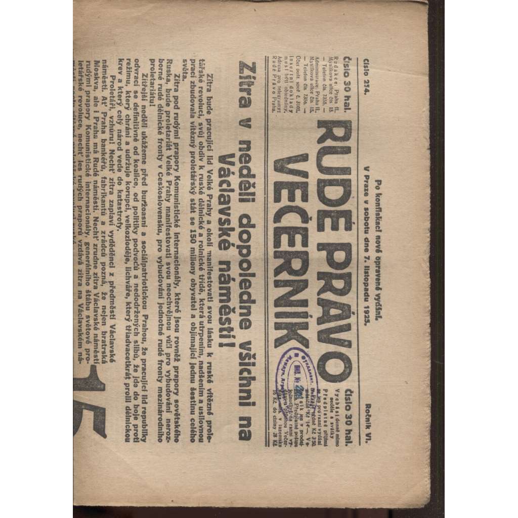 Rudé právo - večerník (7.11.1925) - 1. republika, staré noviny