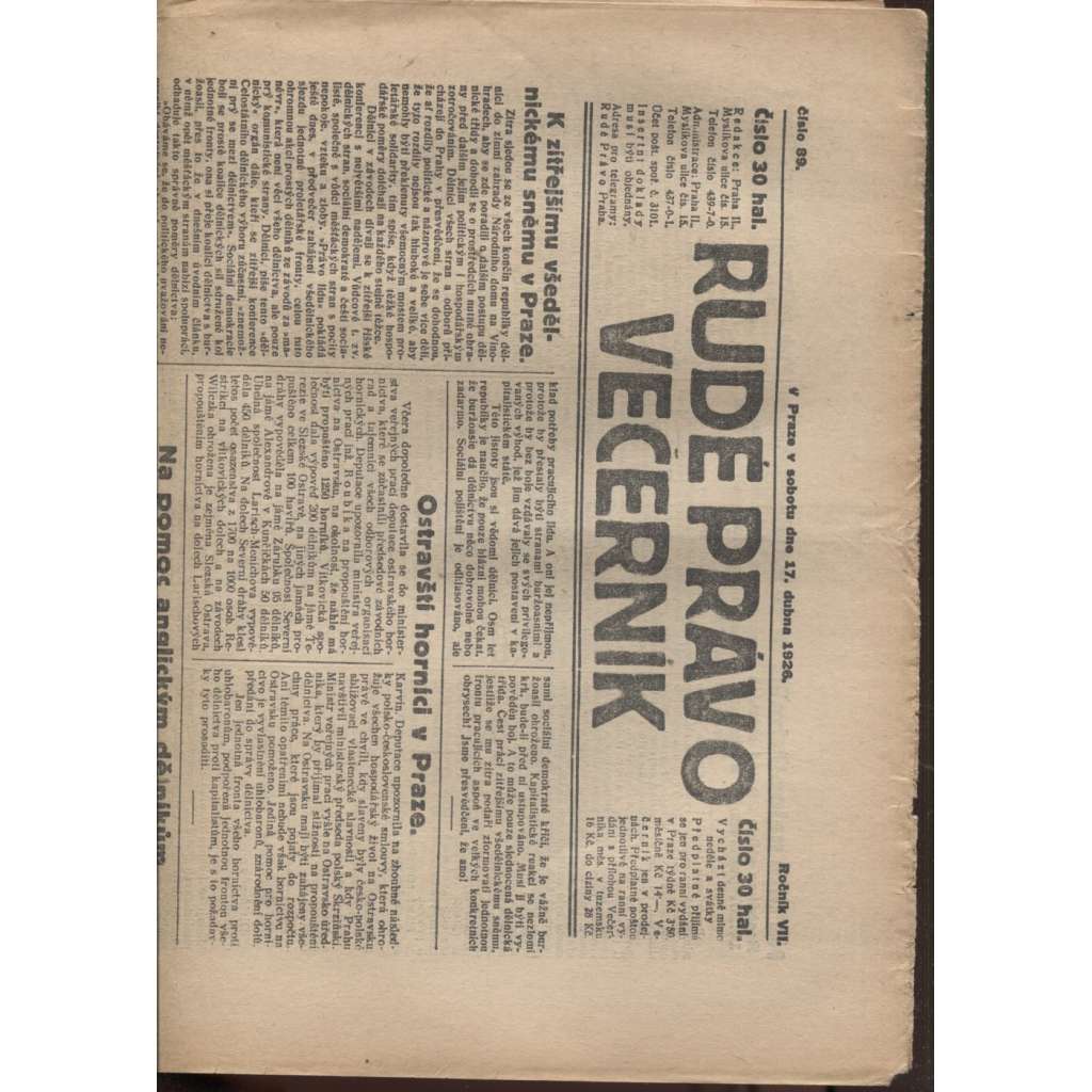 Rudé právo - večerník (17.4.1926) - 1. republika, staré noviny