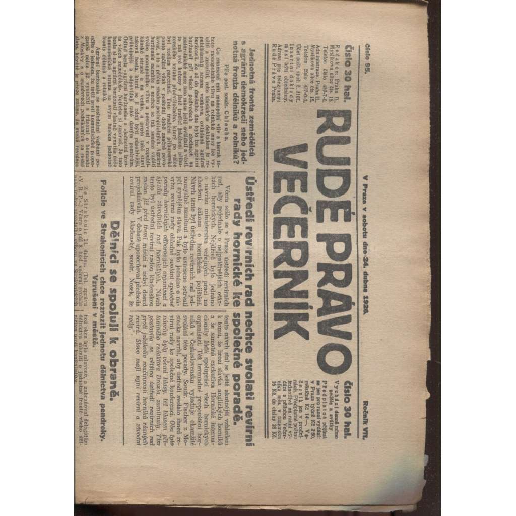 Rudé právo - večerník (24.4.1926) - 1. republika, staré noviny