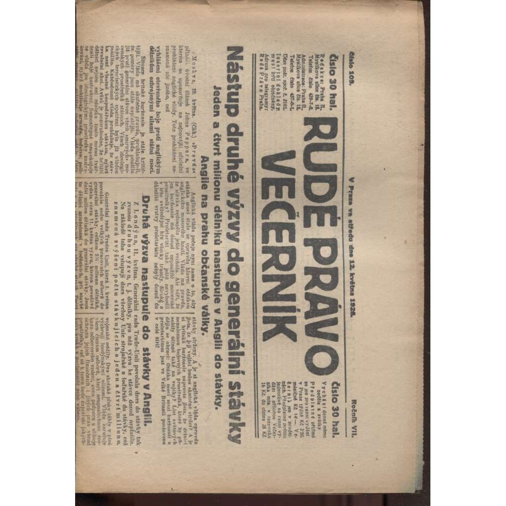 Rudé právo - večerník (12.5.1926) - 1. republika, staré noviny