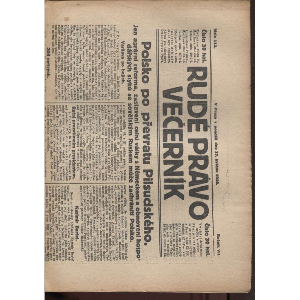 Rudé právo - večerník (17.5.1926) - 1. republika, staré noviny