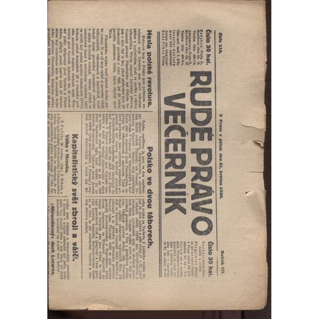 Rudé právo - večerník (21.5.1926) - 1. republika, staré noviny