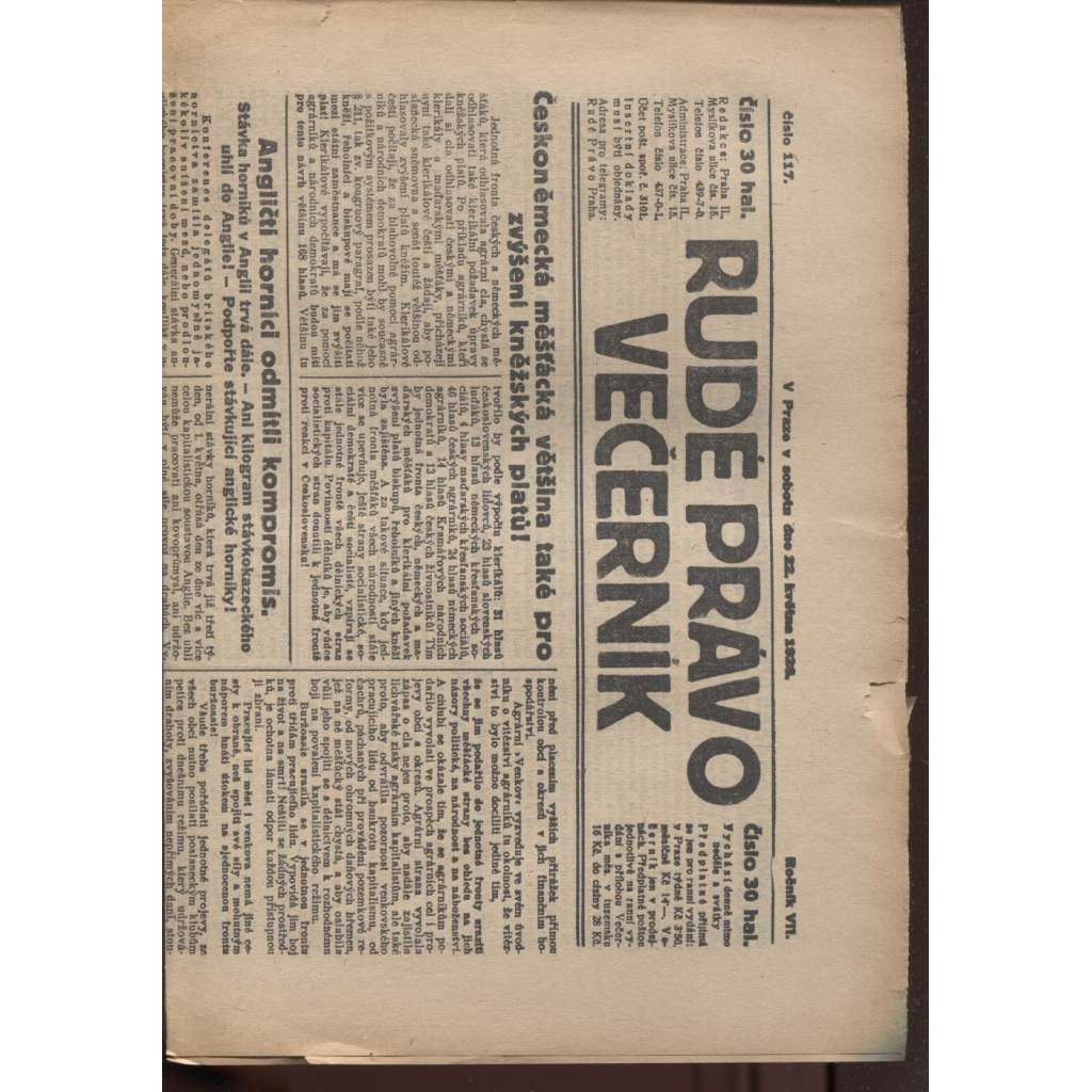 Rudé právo - večerník (22.5.1926) - 1. republika, staré noviny