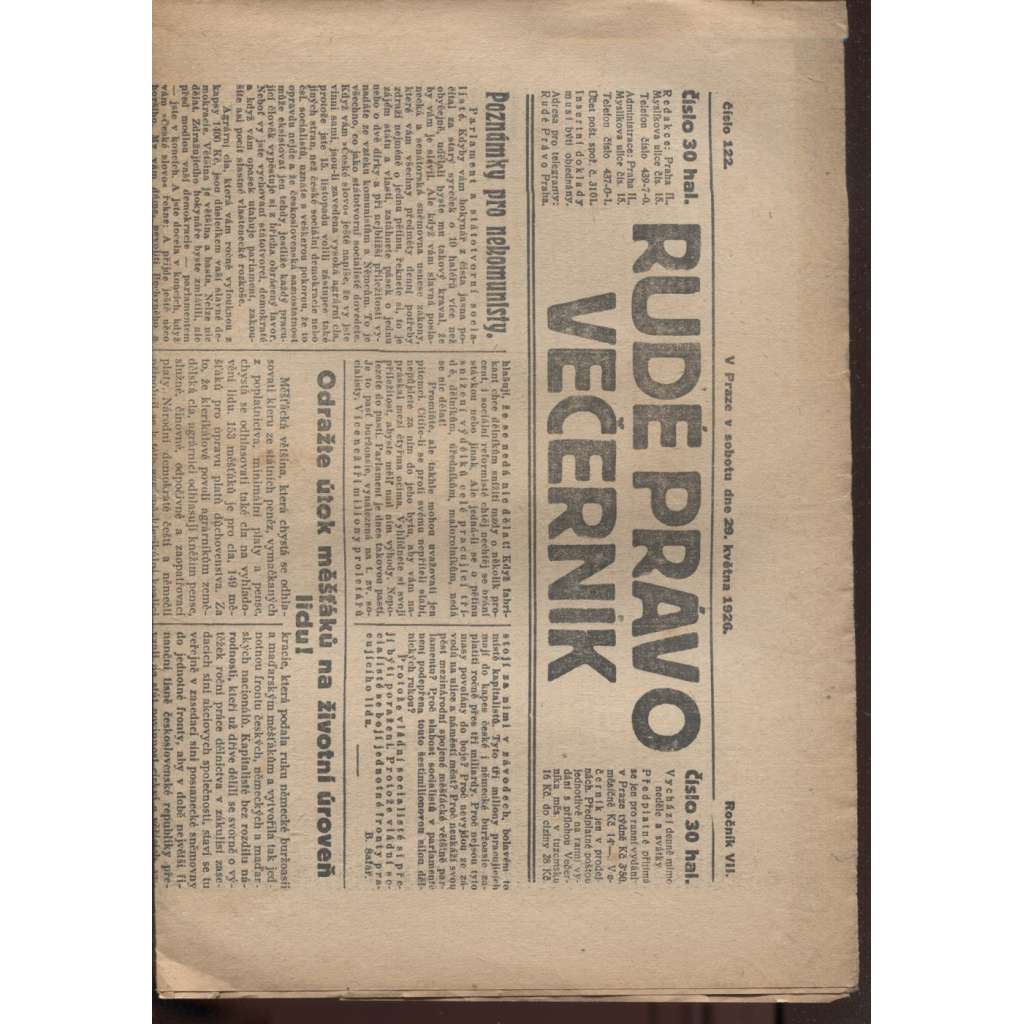 Rudé právo - večerník (29.5.1926) - 1. republika, staré noviny