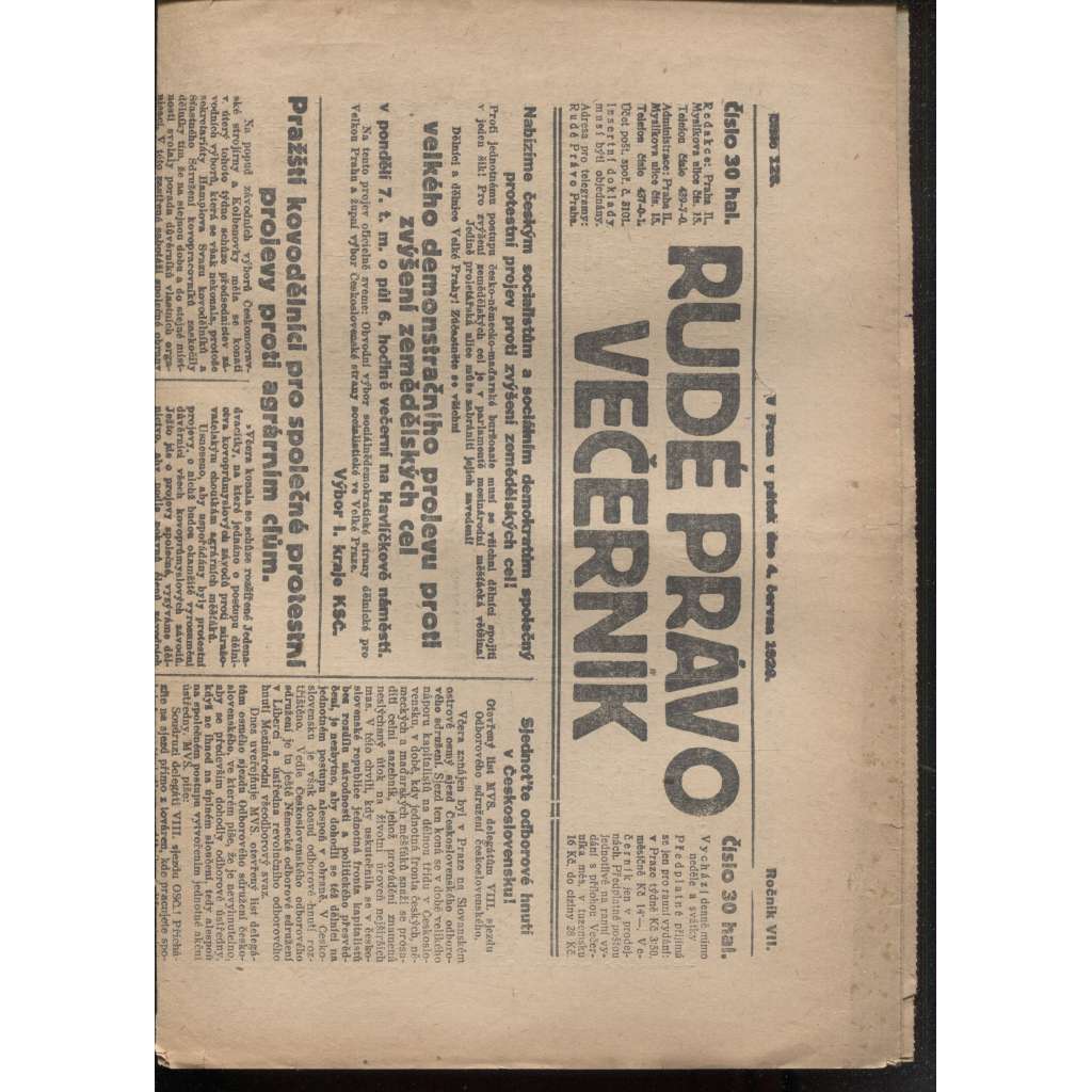 Rudé právo - večerník (4.6.1926) - 1. republika, staré noviny