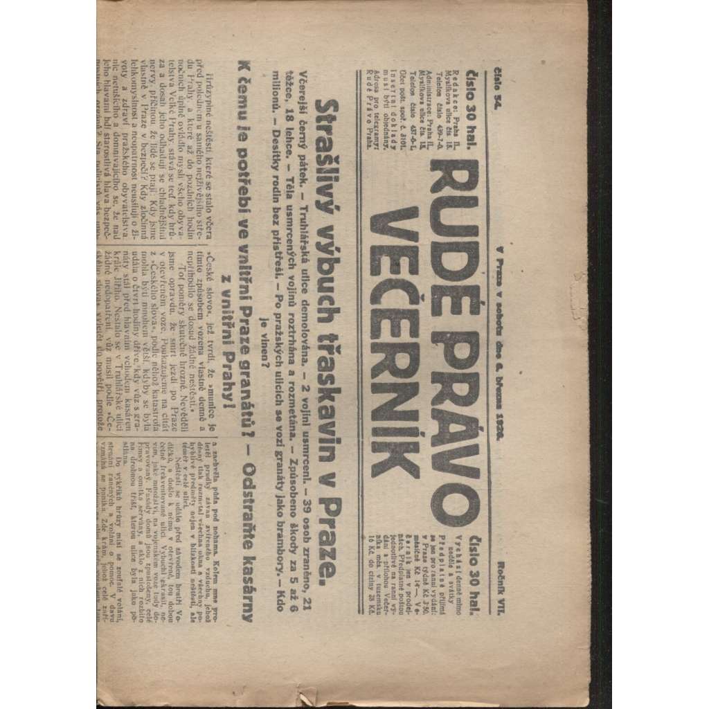Rudé právo - večerník (6.3.1926) - 1. republika, staré noviny
