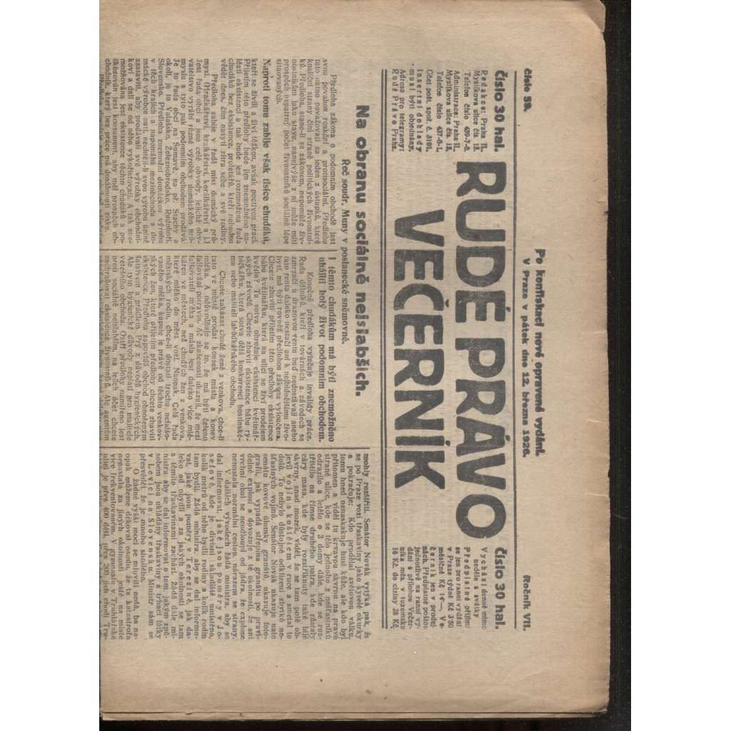 Rudé právo - večerník (12.3.1926) - 1. republika, staré noviny