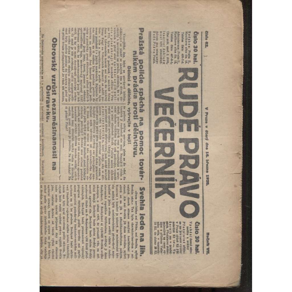 Rudé právo - večerník (16.3.1926) - 1. republika, staré noviny