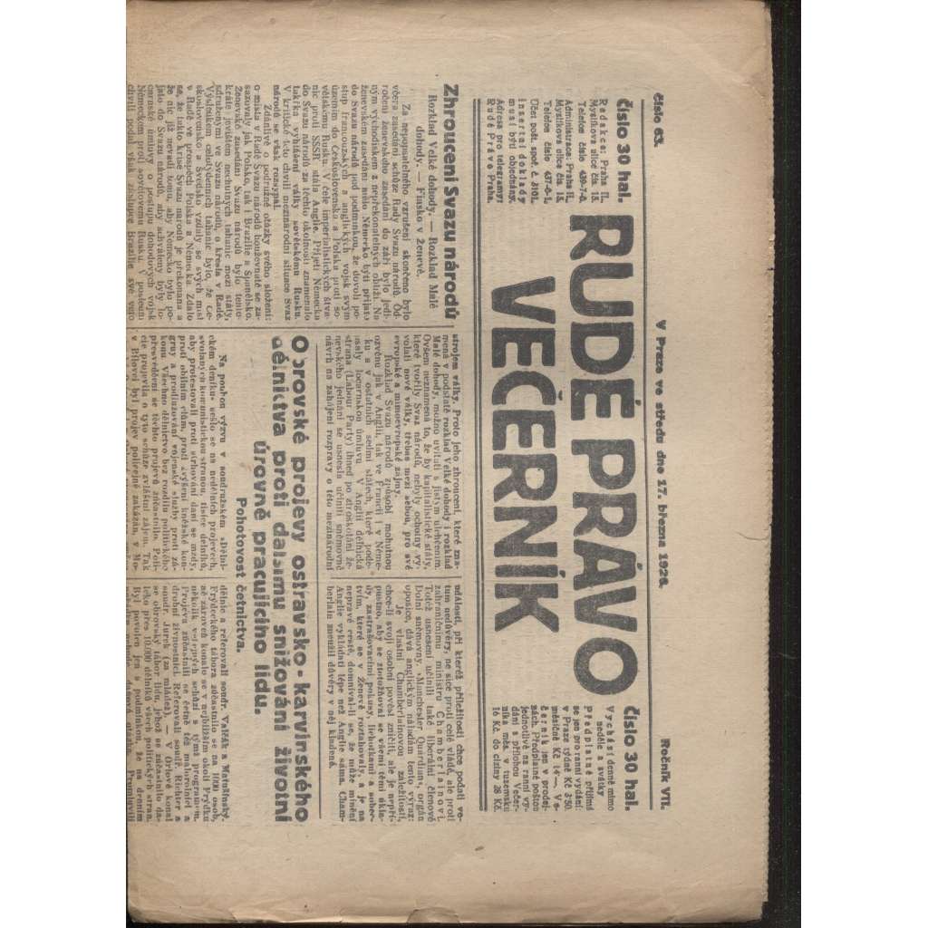 Rudé právo - večerník (17.3.1926) - 1. republika, staré noviny