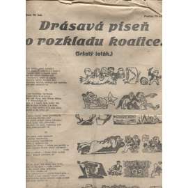 Drásavá píseň o rozkladu koalice. Sršatý leták (staré noviny) - satira