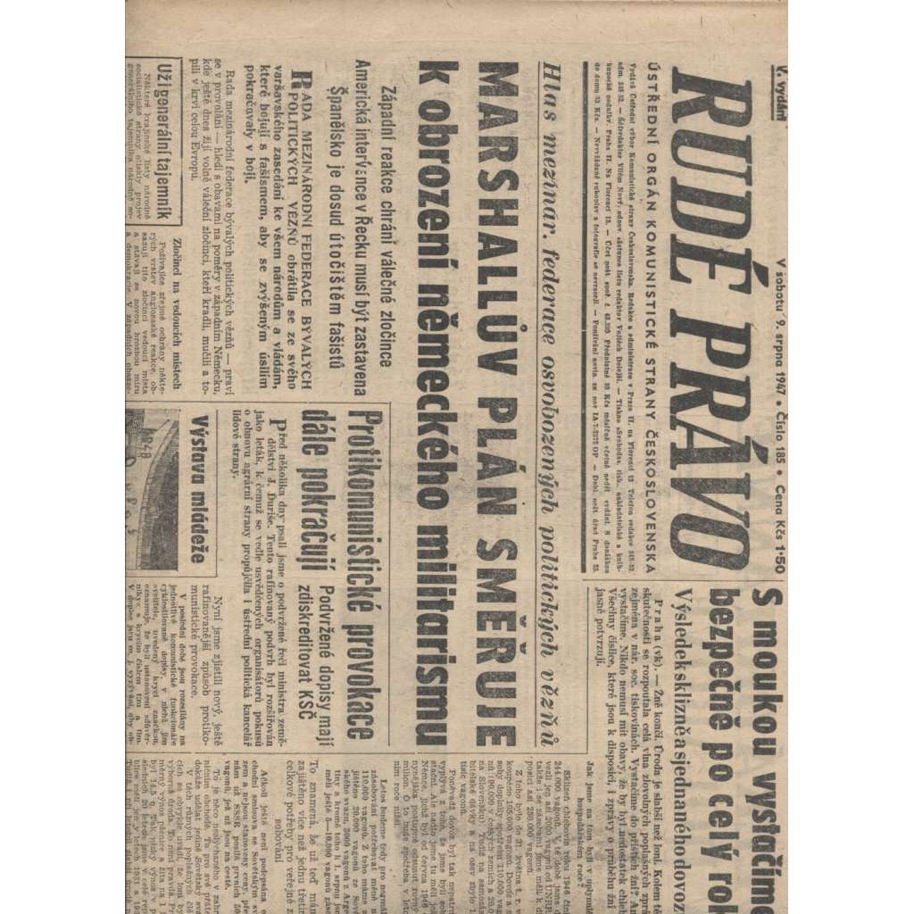 Rudé právo (9.8.1947) - staré noviny, levicová literatura
