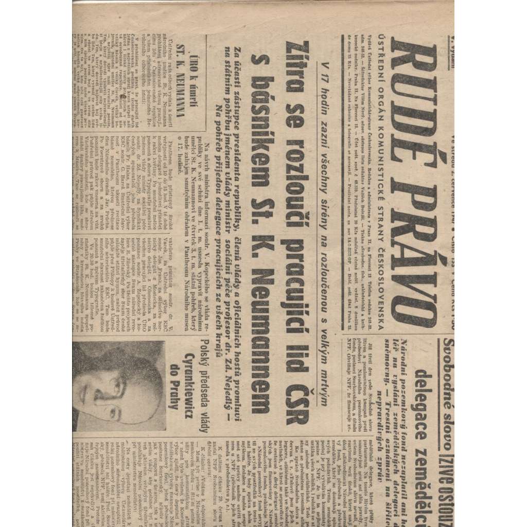 Rudé právo (2.7.1947) - staré noviny, levicová literatura