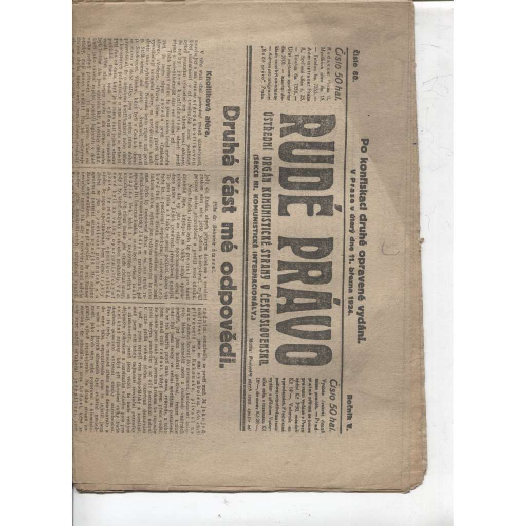 Rudé právo (11.3.1924) - 1. republika, staré noviny